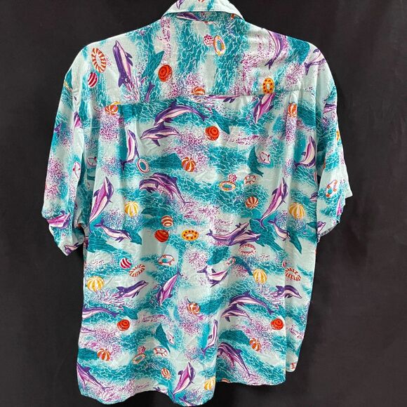 Guess by Georges Marciano Hawaiian Shirt Dolphins Ocean Size 4 Womens - Picture 8 of 10